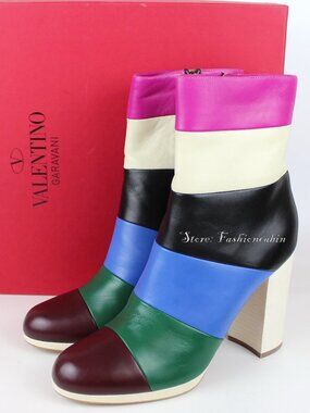 New VALENTINO GARAVANI Color-block Leather Ankle Boots, Zip, Made in Italy,EU 36